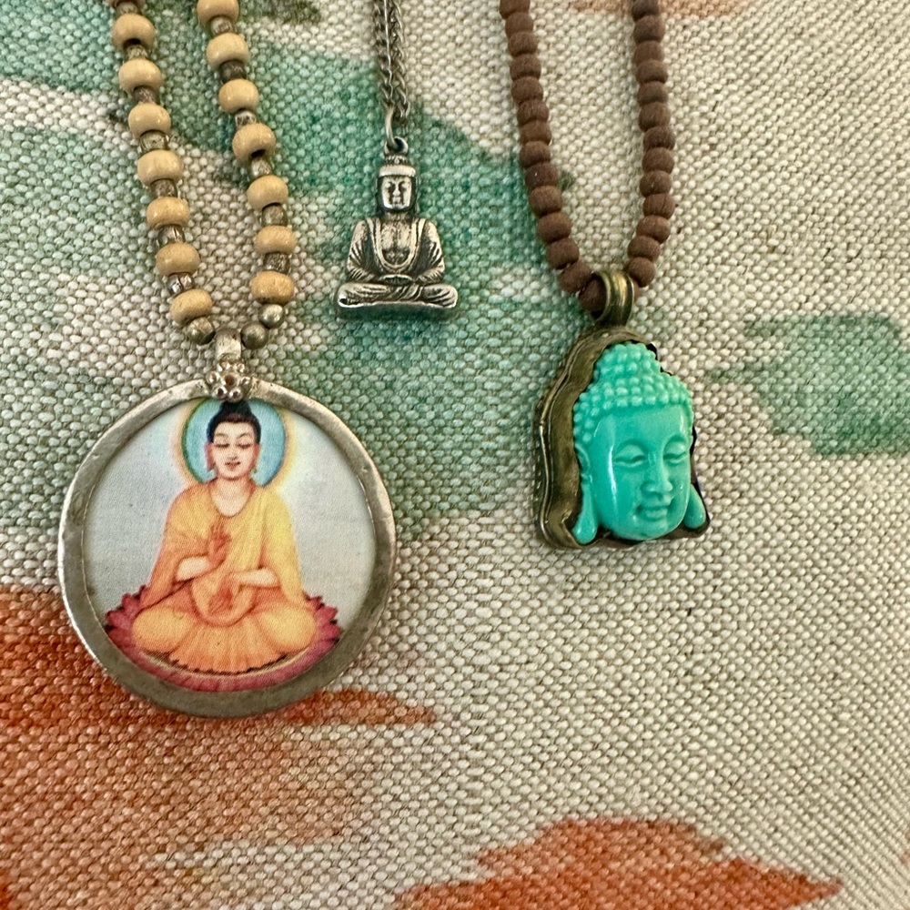Buddha Pendant Necklace Set - Silver, Gold, Turquoise